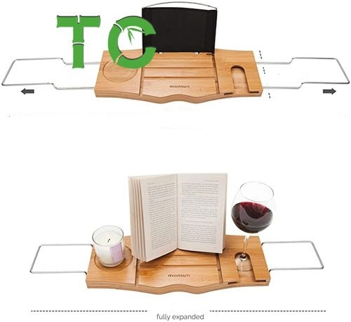 Cheap Price Bamboo Bath Tray, Bathtub Caddy Bathtub Rack Stainless Steel Non-Slip Arms Adjustable Book Holder Bathtub Stand Bath Tub Tray Organizer