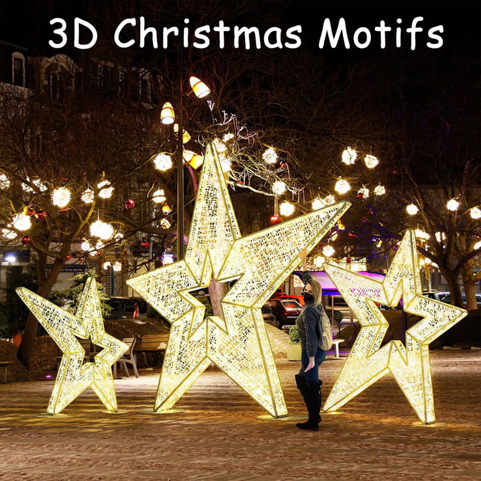 Wholesale Xmas 3D Luminous LED String Christmas Light Life Size Star Shape Light
