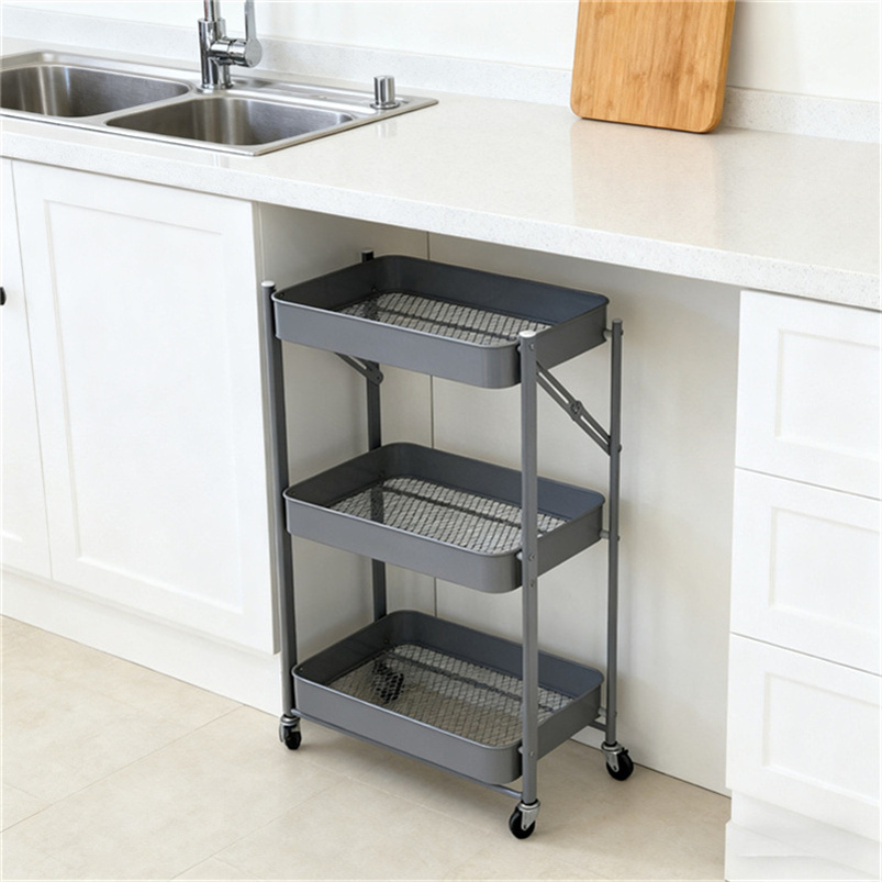 Factory Price Wholesale Multi-Function Kitchen Storage Trolley Boutique Vegetable Fruit Basket Collapsible Storage Rack