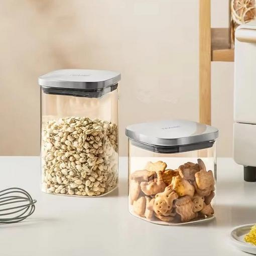 Household Steel Airtight Canister Multi Function Glass Packaging Jars Candy Tea Coffee Storage Glass Jar