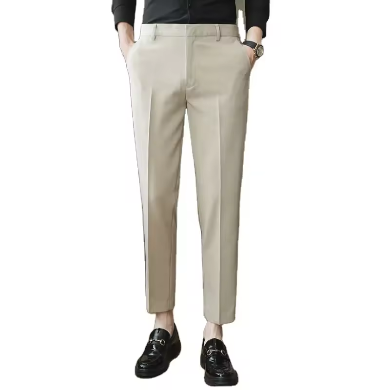 Spring And Autumn New Men's Korean Version Trendy Draping Western Pants Slim Fit Small Feet Casual British Crop Pants