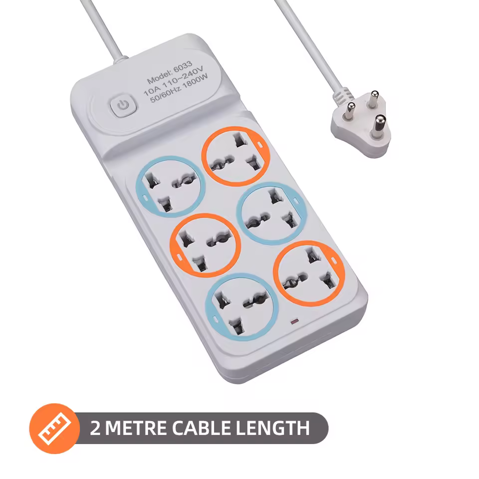 Wholesale Electrical 6 Outlet Power Strip With 2m Cable Multi-socket Extension Board For Home Office