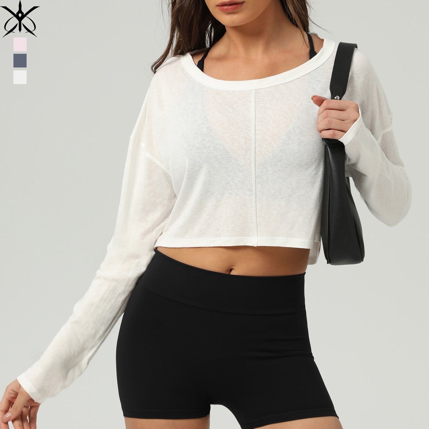 Fitness Sports Long Sleeve Top Round Neck Casual Peplum Yoga Wear Hoodie