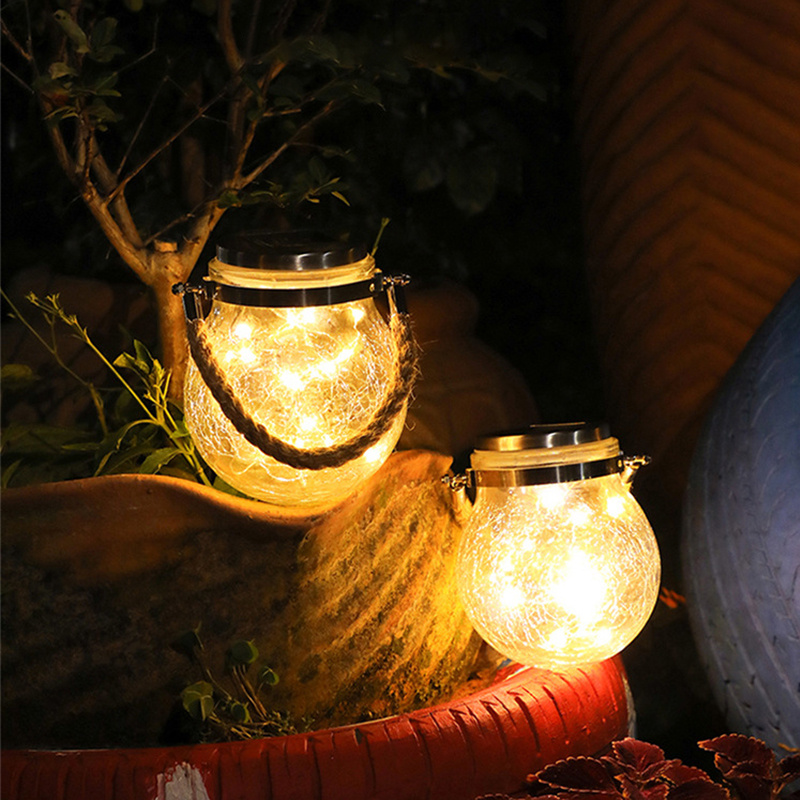 Waterproof Outdoor Garden Solar LED Light Bottle Jar Light Crack Glass Jar Fairy Solar Crack Jar Light
