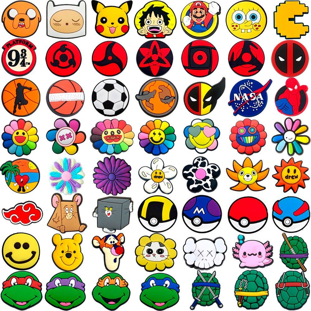 Hot Best-Selling 56-Piece DIY Hole Shoes Flower Shoe Buckles, Removable Soft Rubber Accessories, Cartoon Zhixing Boys Fun