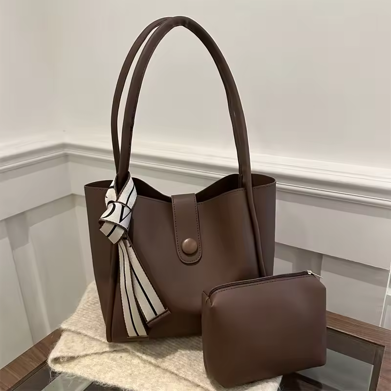 Simple Retro Women's Bag Casual Tote Bag Wholesale 2pcs Set Shoulder Pu Leather Large Capacity Shoulder Bag