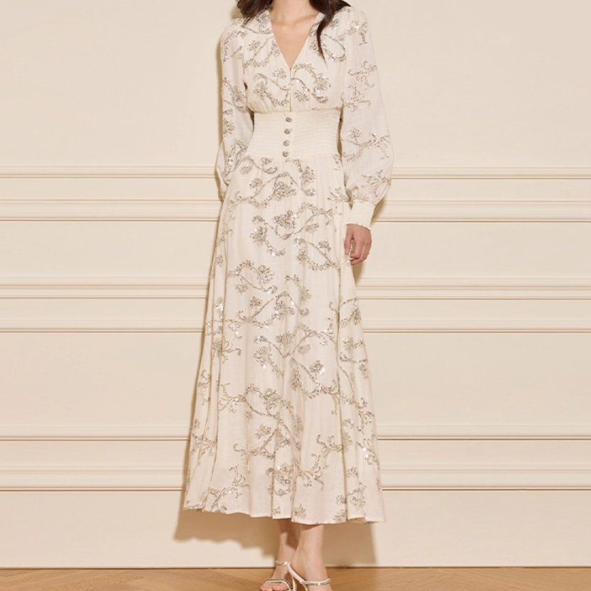 French Style Sequin Embroidery Elegant High-End Dress (Customization Available)