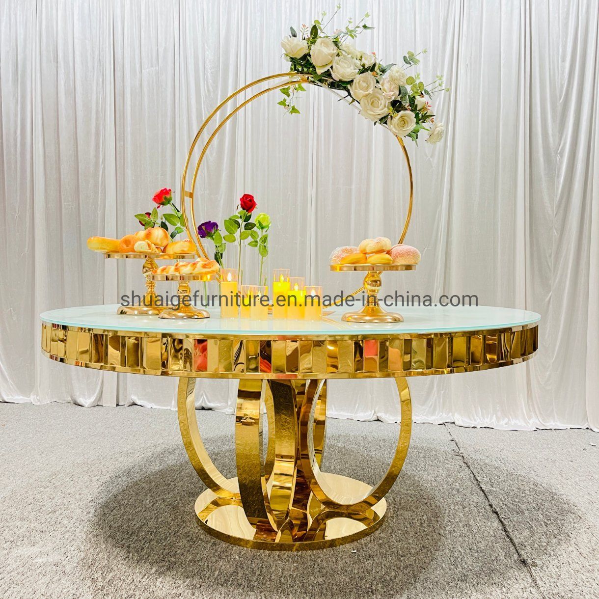 Wedding Furniture Gold Design Stainless Steel Round Dining Wedding Table