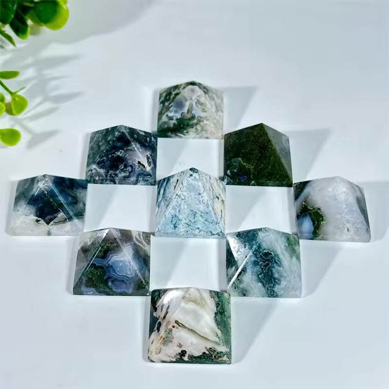 Wholesale 3cm Moss Agate Pyramid Natural Crystals Healing Gemstone Moss Gate Crystal Pyramid