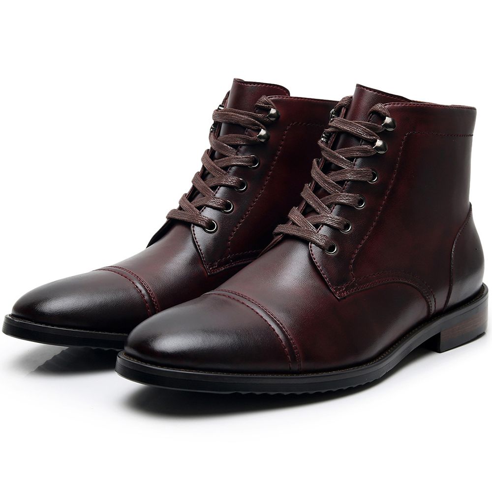Men's Latest British Style Lace up Boots Waterproof Ankle Black Leather Shoes