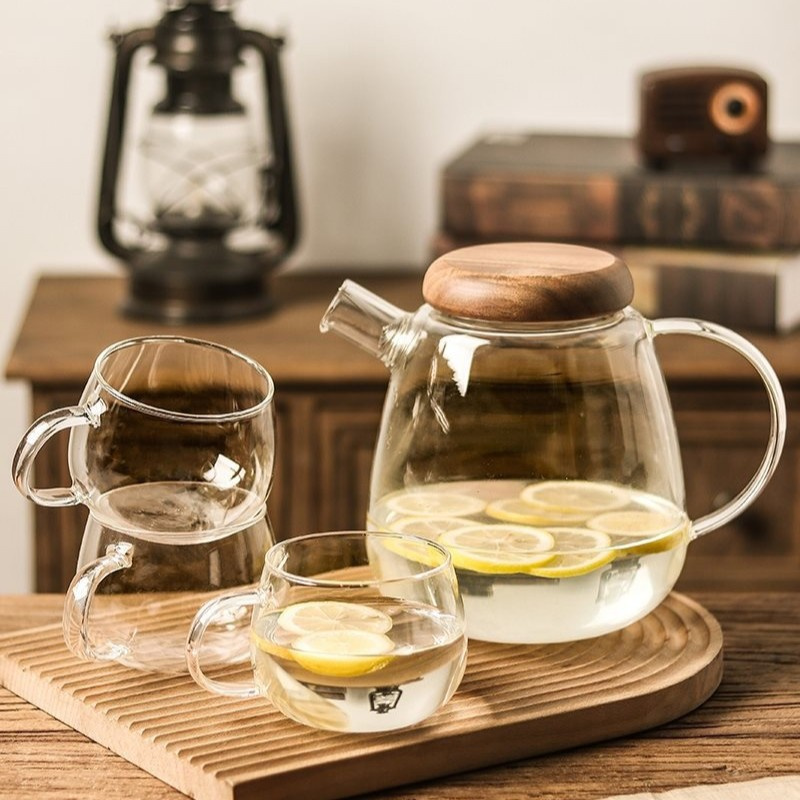 Large Capacity Minimalist Borosilicate Glass Teapot-Wooden Lid, Sturdy & Stylish