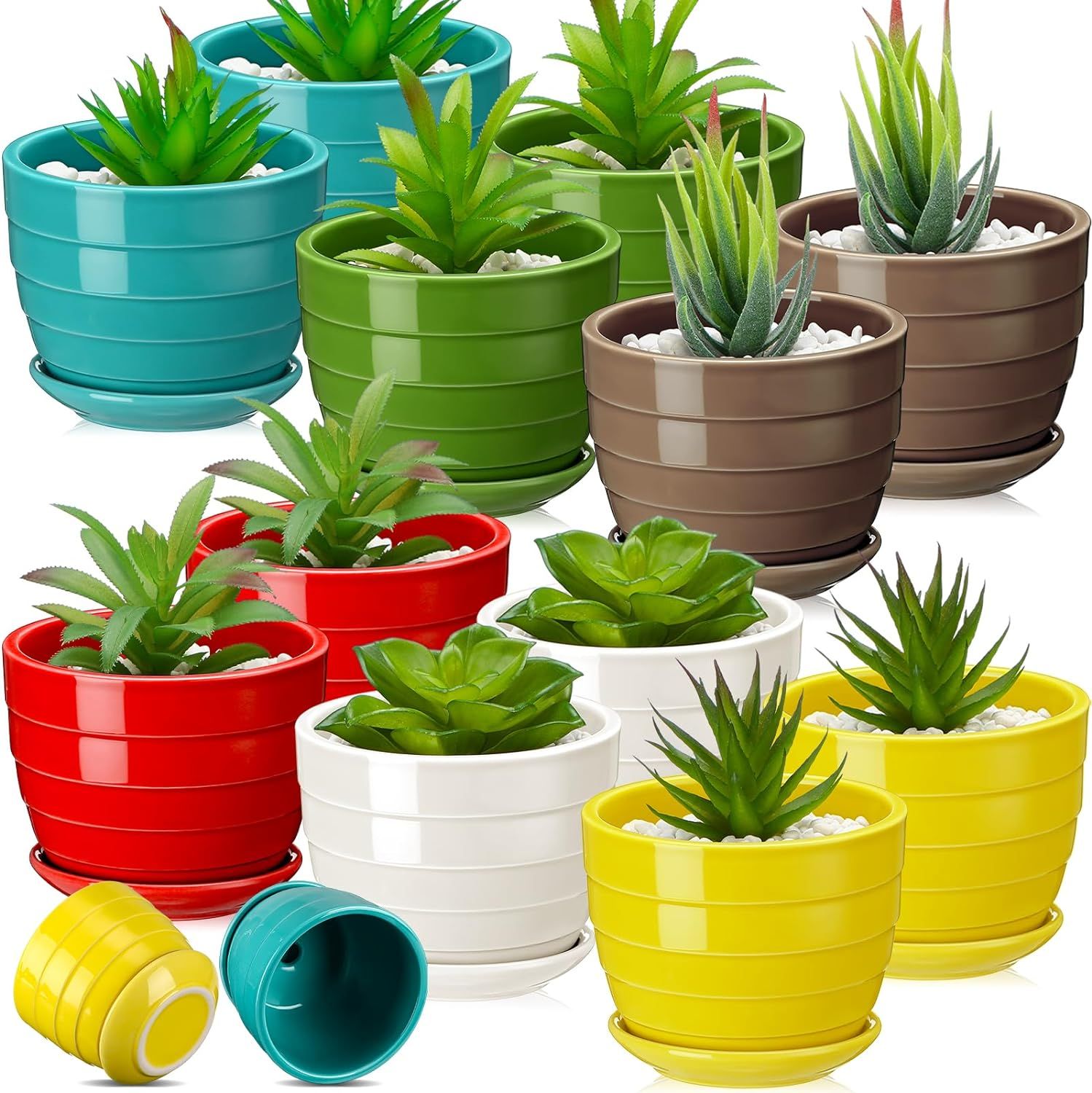 Wholesale Ceramic Succulent Plants Pots with Saucer Handmade Porcelain Planters Wtih Hole