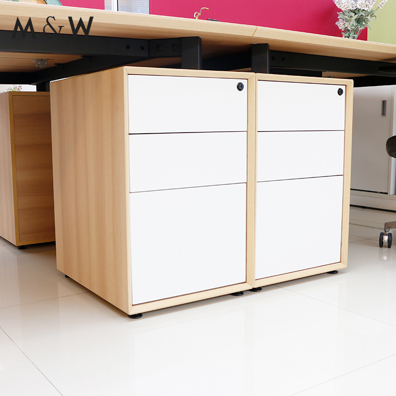 Office Equipment Round Edge Steel 3 Drawer Mobile Pedestal File Wheels Credenza Wood Storage Cabinet