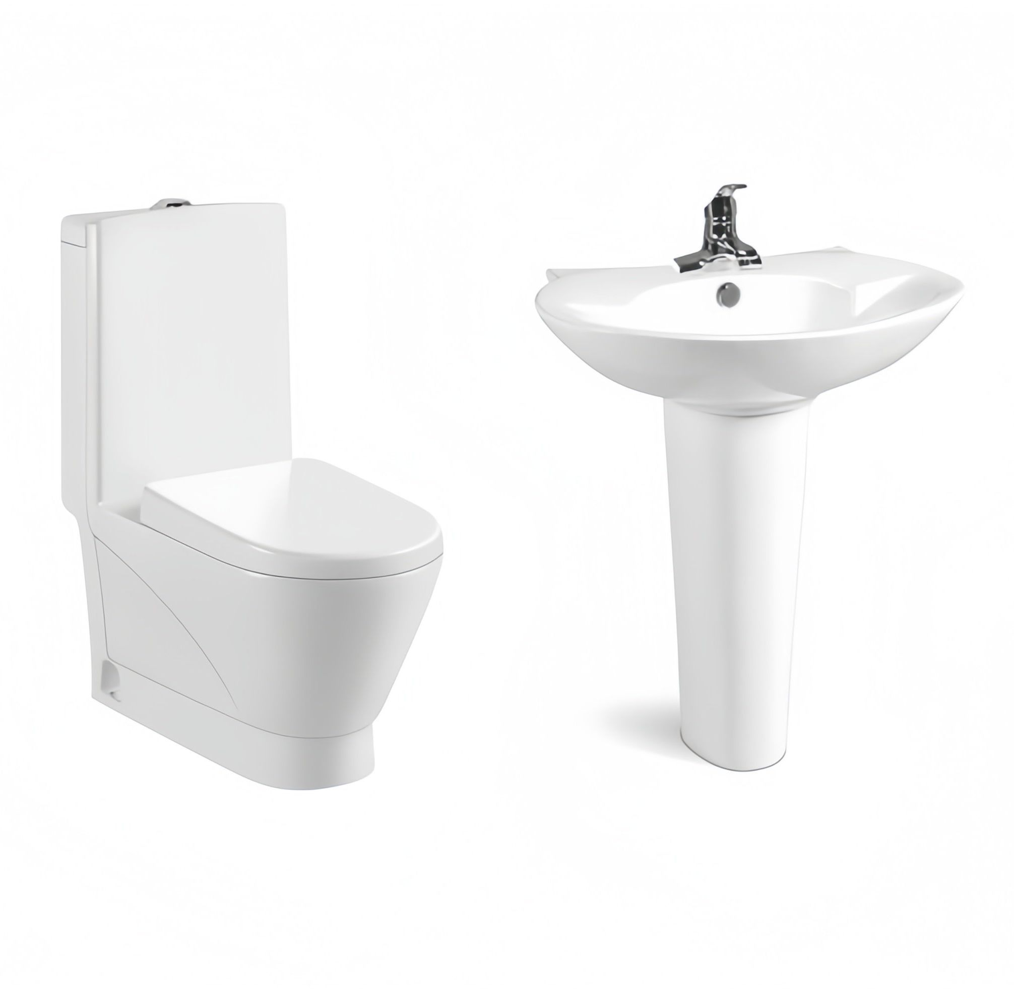 Golden Dragon Sanitary Ware One Piece Toilet and Pedestal Basin Ethiopian Bathroom Set Ceramic Hand Wash Basin and Washdown Toilet