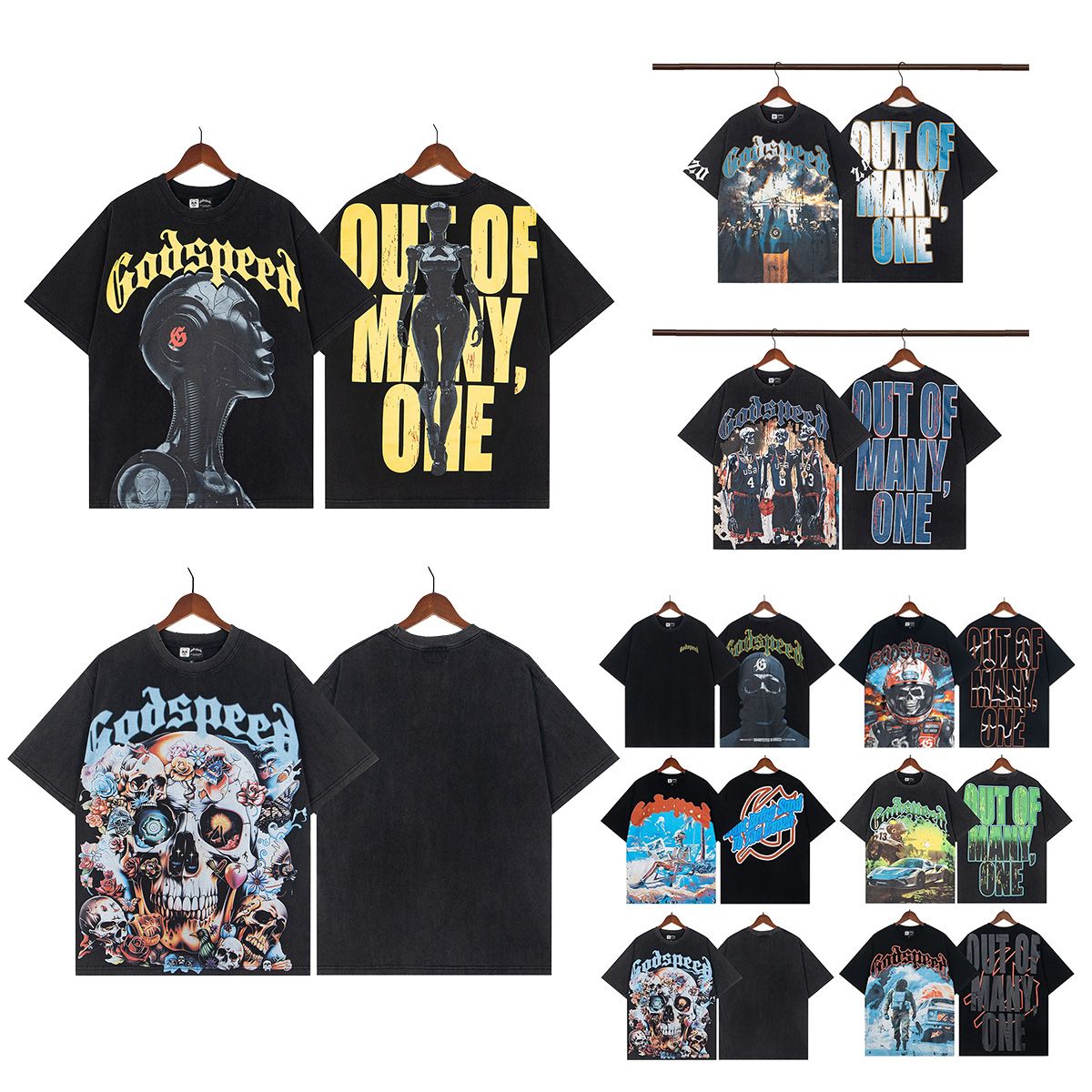 Godspeed Shirt Original Quality 100%Cotton Street Wear Oversized Drop Shoulder Men Short Sleeve Vintage Printed T Shirt for Men