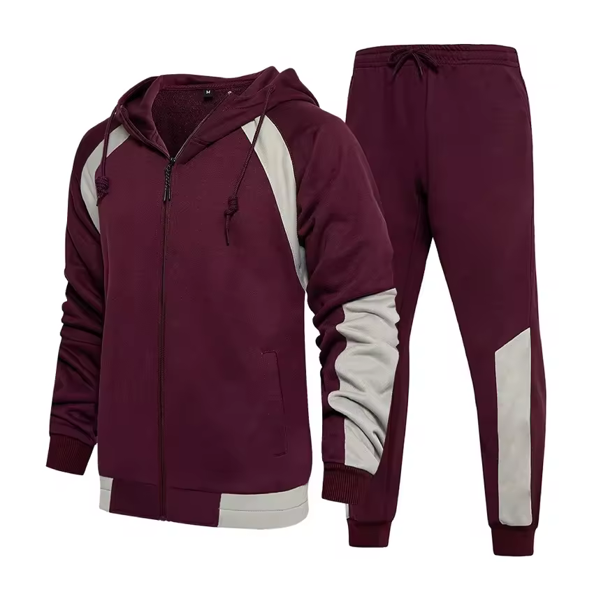 Latest Design Men's Zipper Blank Jogger Sets Burgundy Casual 100% Polyester Training & Running Wear Sports Tracksuits For Man