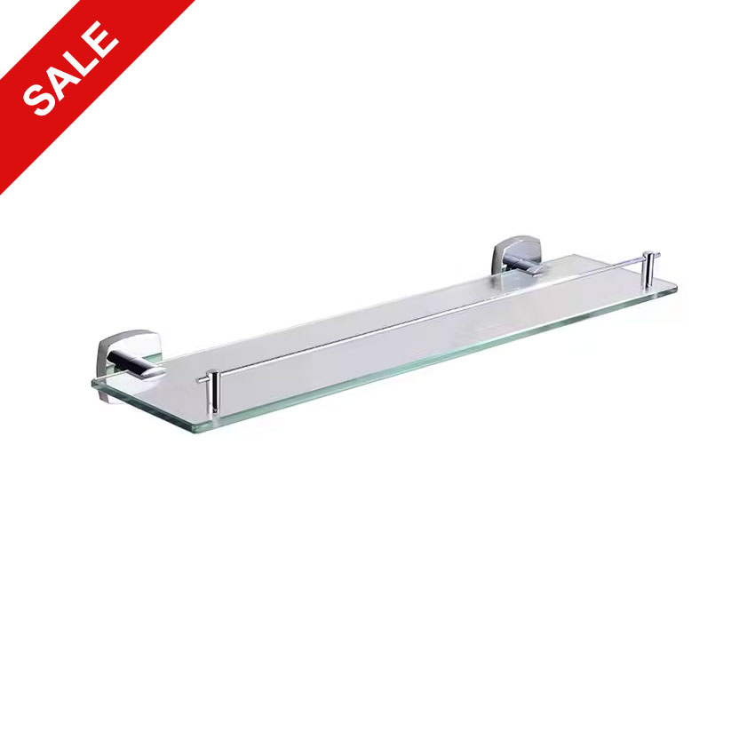 Clearance Fast Shipping Wall Mount Tempered Glass Bathroom Shelf with Rail Rectangular Shower Caddy