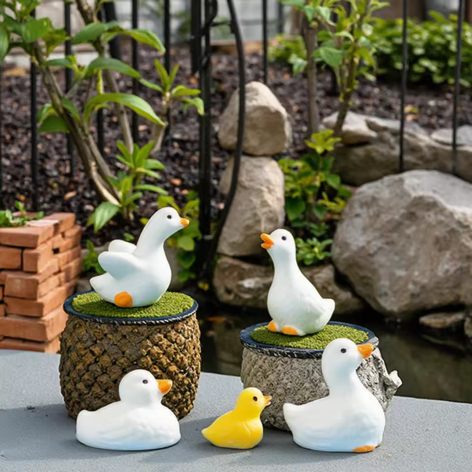 Fairies Homes Diy Duck Family Miniature Animal Geometric Glass Terrarium Accessories Wholesale Resin Modern House Figure Decor