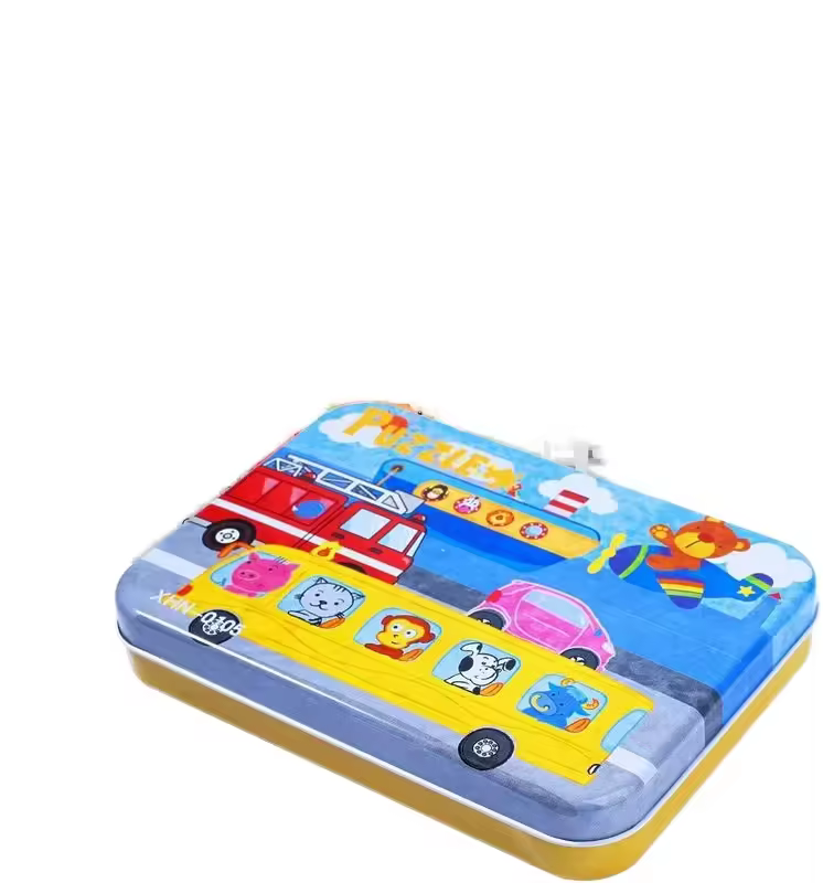 100pcs Tin Box Wooden Puzzle Kids Toy Cartoon Animal Wood Jigsaw Puzzles With Iron Box 6 Years Old Educational Toys