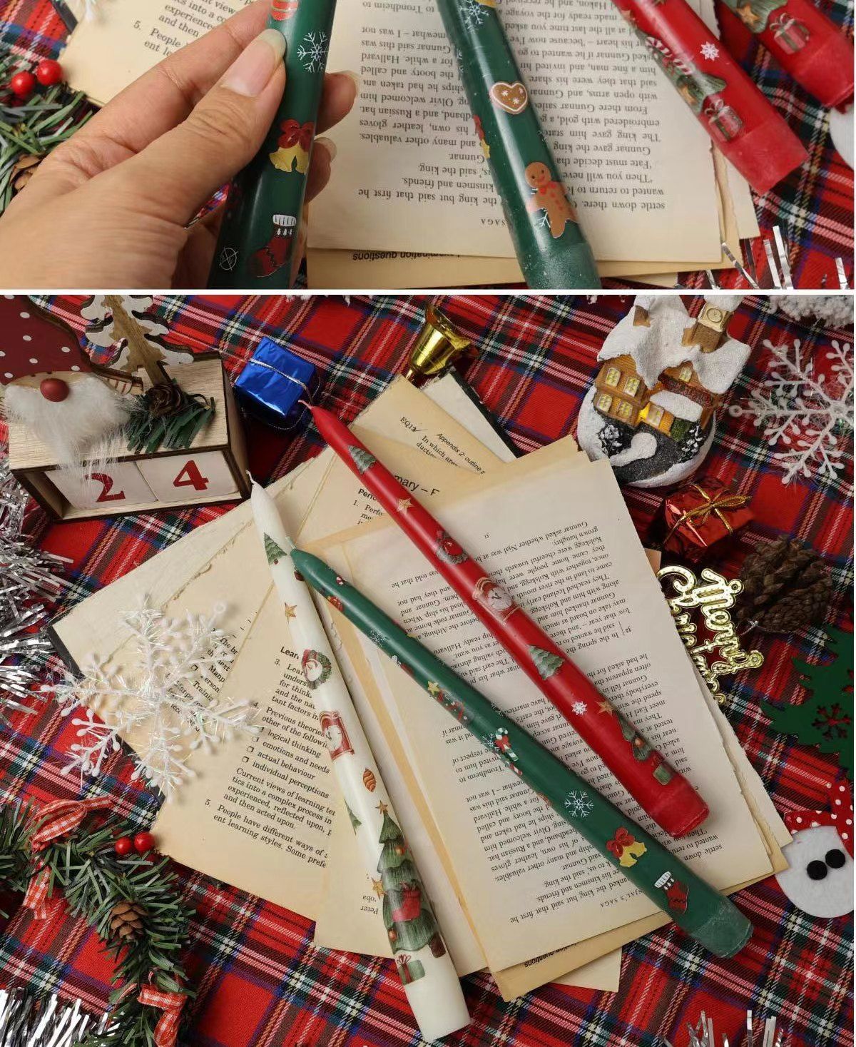 Premium Quality Eco Friendly Lead Free Christmas Hand Painted Scented Soy Wax Pillar Candle Holiday Cerebrity Home Deco Gift