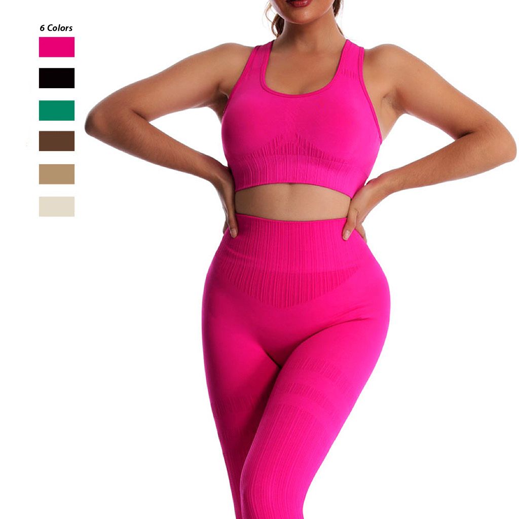 New Stylish Knitted Pattern 2 Piece Set Casual Streetwear for Women, Seamless Gym Top + Scrunch Booty Leggings Sporty Clothes Ladies Plus Size Yoga Active Wear