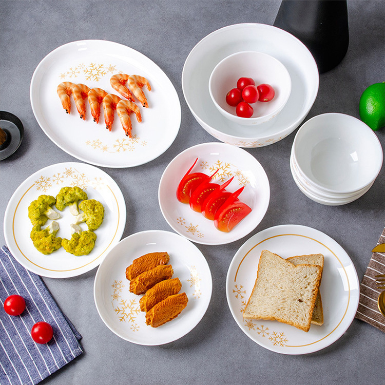 Snowflake China Tempered Glass Dinnerware; Opal Glass Plates and Bowl for Home