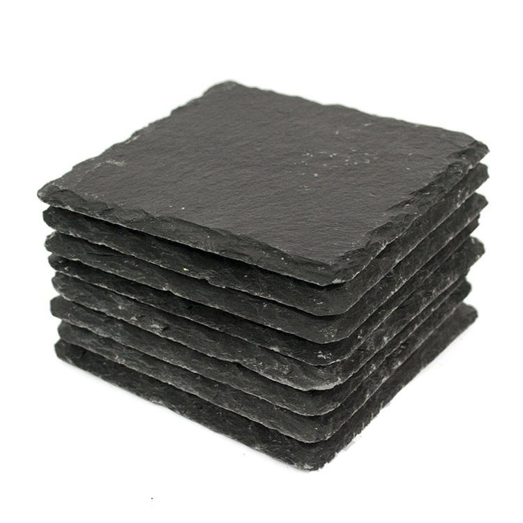 Wholesale Black Non-Slip Engraving Drink Slate Stone Bulk Coasters Set in Round Blank Gift Box with Holder