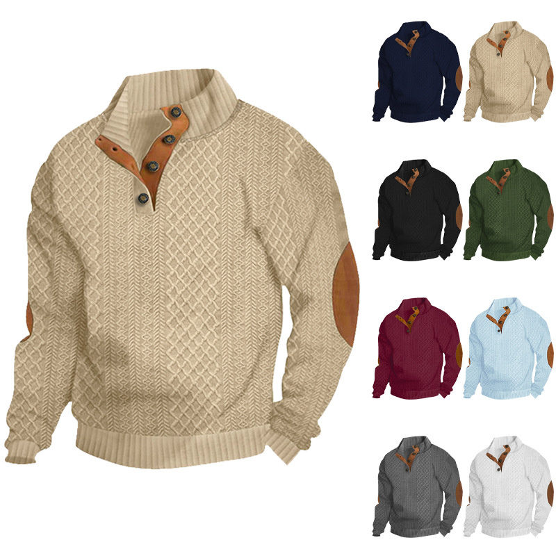Men's Jacquard Knit Stand Collar Pullover Sweatshirt for Casual Outdoor Wear