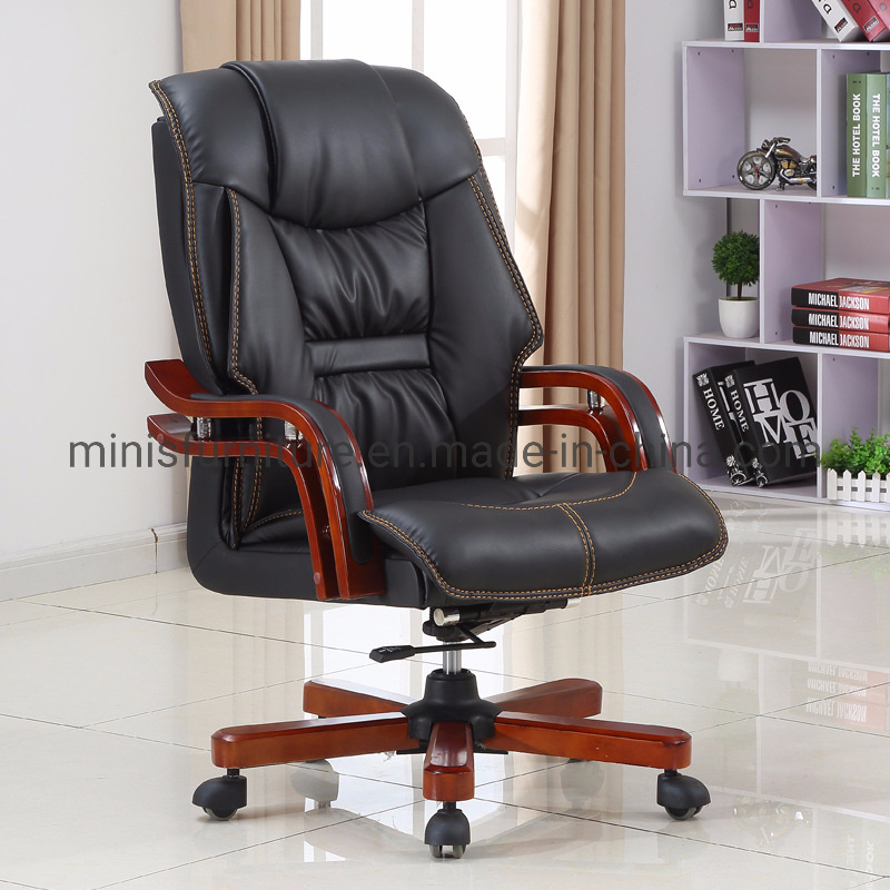 (M-OC098) Good High Back Furniture Executive Black Leather Swivel Wood Frame Office Chair
