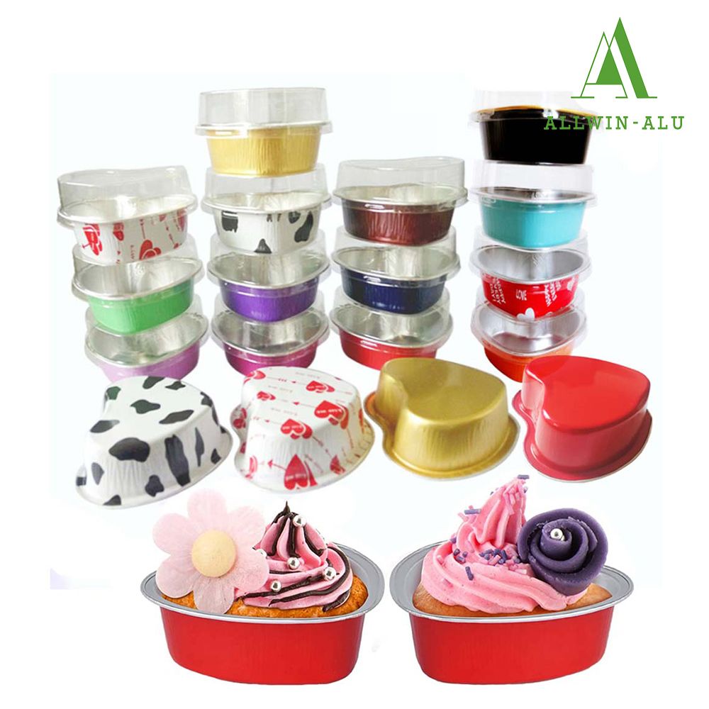 Hot Selling Heart Shape Disposable Aluminum Foil Cake Baking Cup with Lid