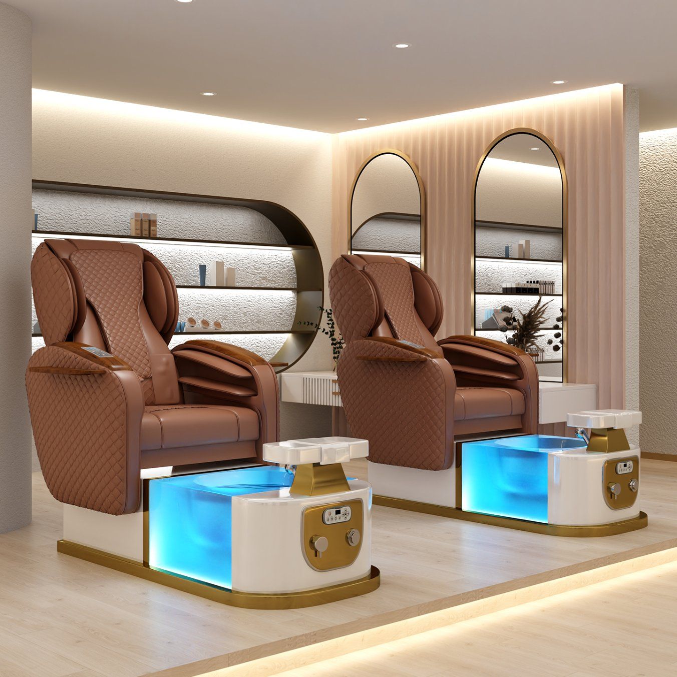 Luxury Style Beauty Nail Salon Furniture Foot SPA Massage Surfing Pedicure Chair with Manicure Table Set