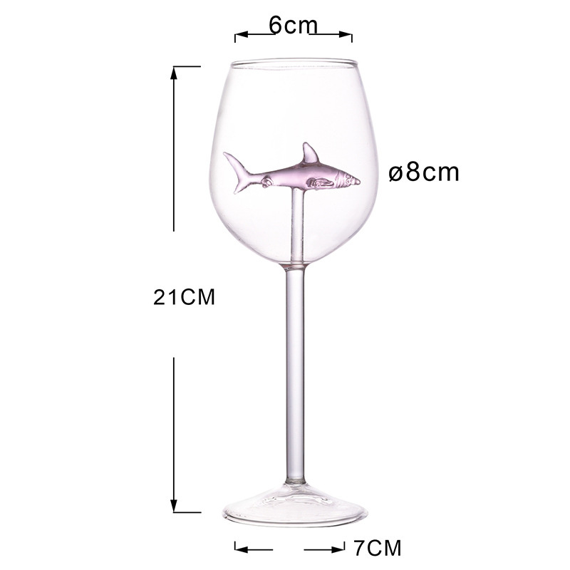 Cross Border Premium Personalized Wacky Crystal Unique 3D Pink Blue Gray Colored Inside Shark Wine Glasses Cocktail Glasses Goblet