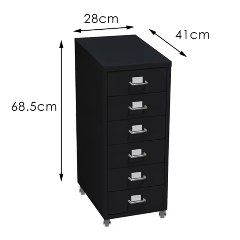 Office Furniture Black Color Metal Drawer 6 Drawers Dhest Steel Storage Shest With Wheels Movable Desk Drawer Cabinet