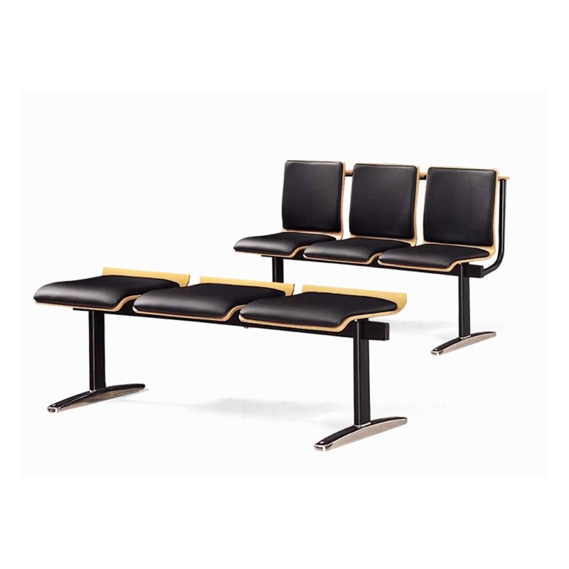 Turnkey Project Furniture Manufacturers Black Vintage Best Leather Three in One Gang Bench Seats Comfy Waiting Room Chairs