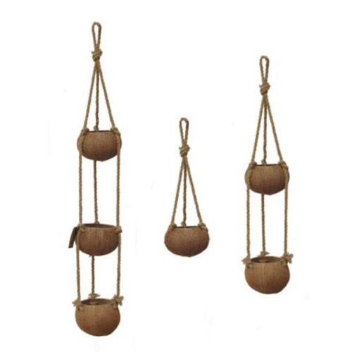 Natural Coconut Shell Green Hanging Pot / Basket for Balcony Decorative