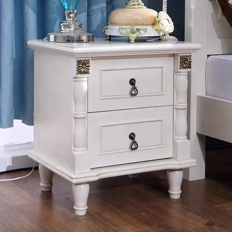 Stock Small American Style Storage White Painted Wood Two Drawer Bedside Table Night Stand