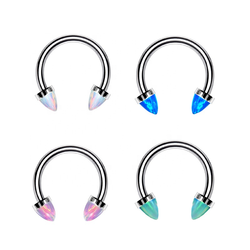 G23 Titanium Internally Threaded Spike Opal Horseshoe Ring Nose Cartilage Body Piercing