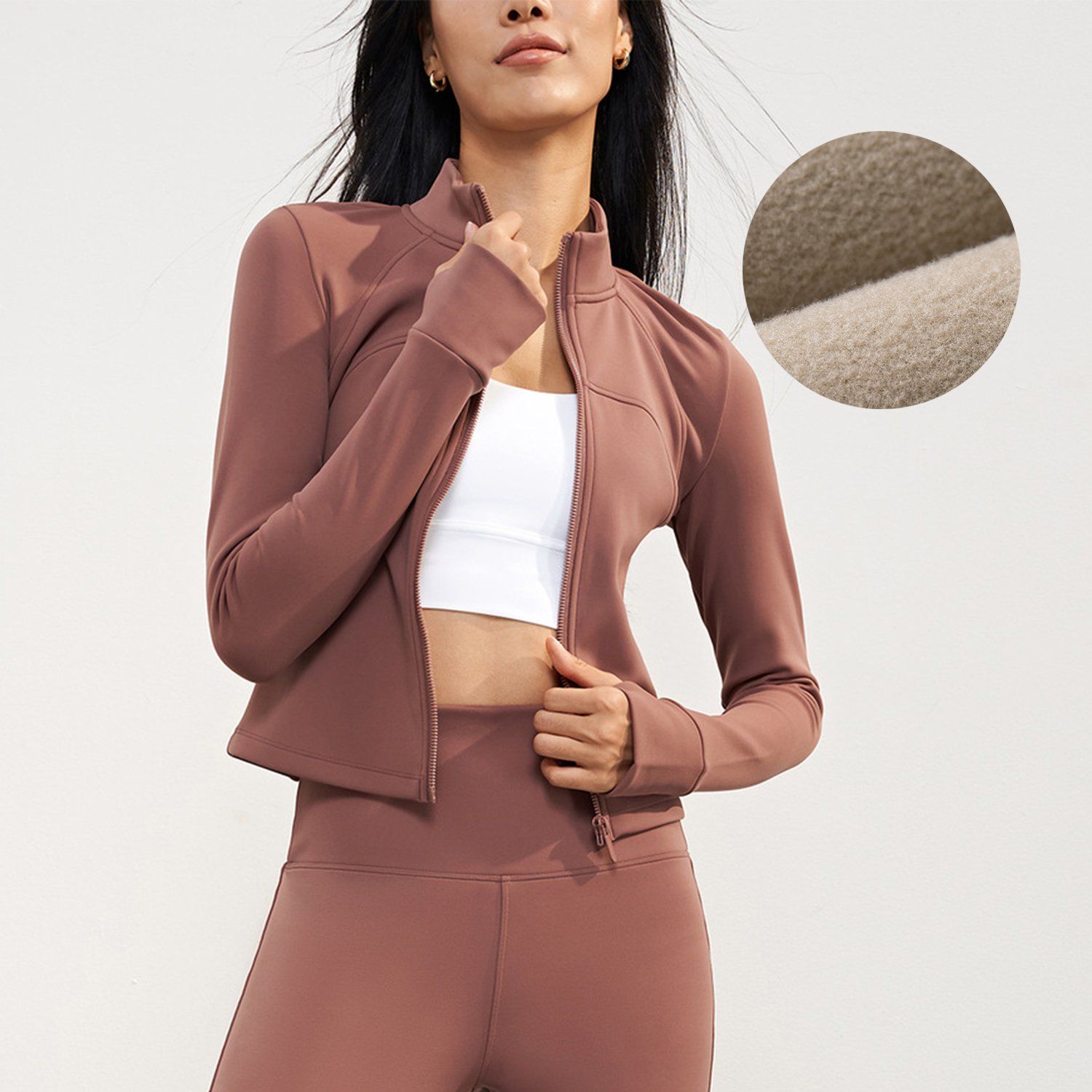 Qumor Windproof Standing Collar Sports Yoga Jacket Constant Temperature Warmth Slimming Exercise Long Sleeved Fitness Running Jacket