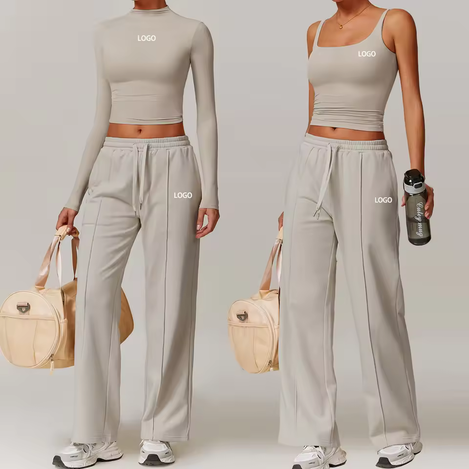 Women Tracksuit T Shirts Wide Leg Flared Sweat Jogger Pants Set High Quality Solid Sweatsuit Training Jogging Wear Activewear