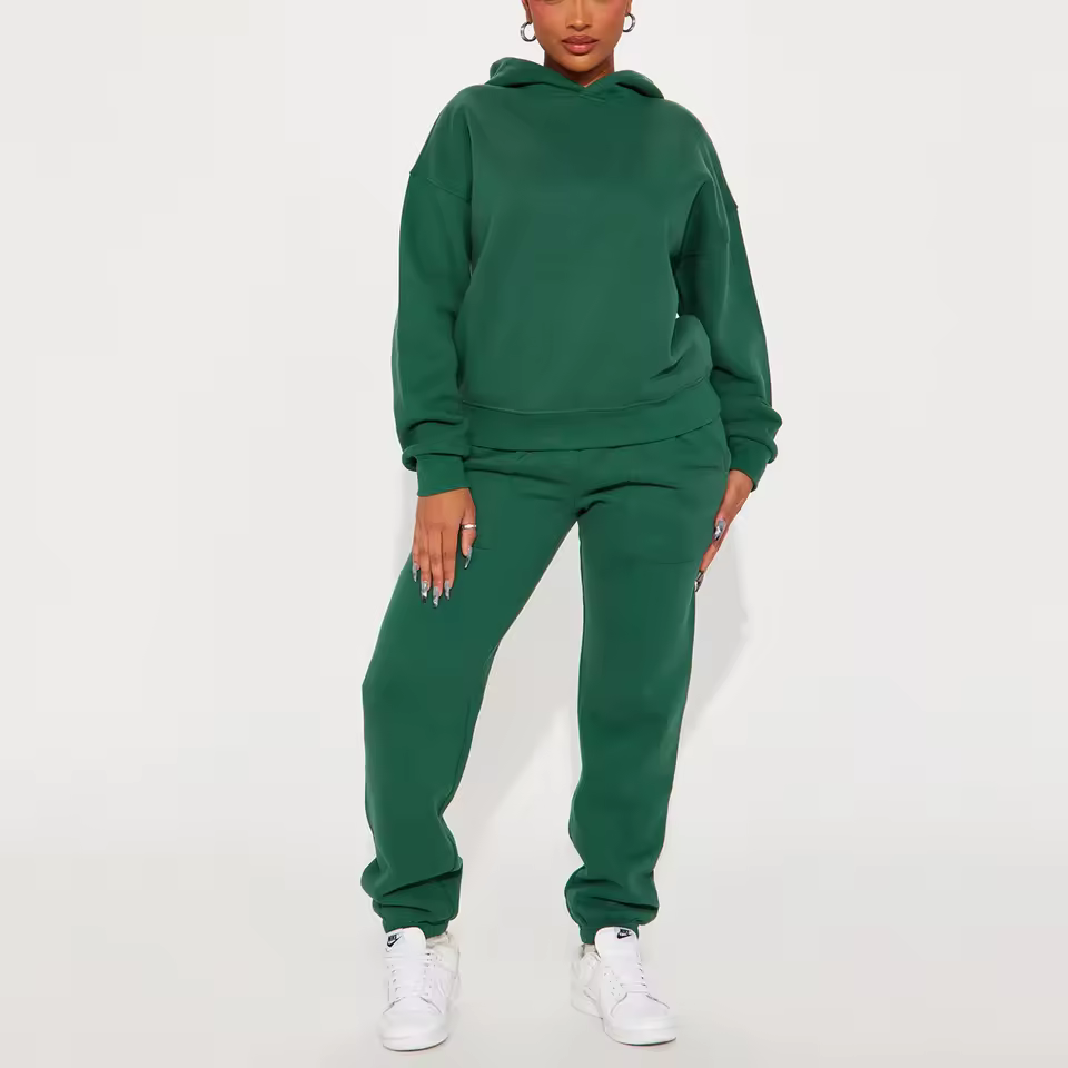 Heavy Fleece Plus Size Women's Hoodie And Jogger Sets Anti-pilling Premium Quality Women's Sets Blank Plain Green Tracksuit