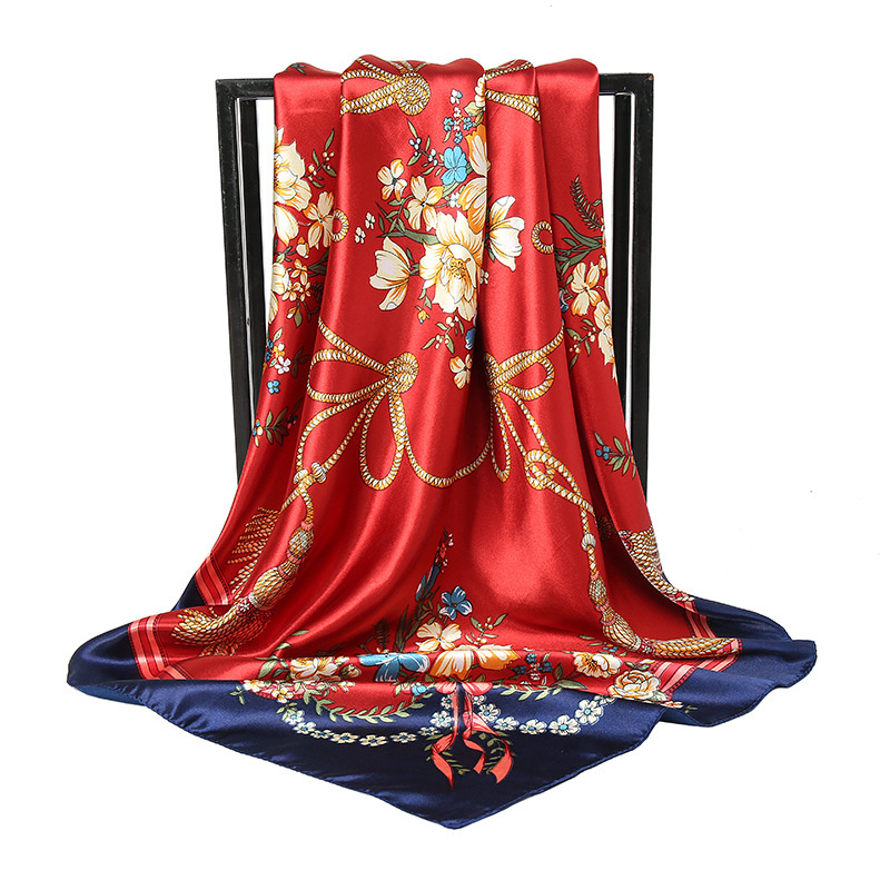 New Fashion Imitation Silk Popular Women Scarf 90*90cm Satin Print Large Square All-Match Lady Scarf