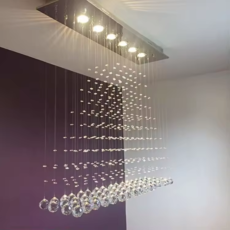 Rectangular Crystal Chandelier Decorative Wedding Pyramid Ceiling Light Dining Desk Top Pendant Lamp For Ambient Lighting