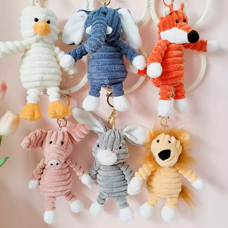 New Animal Striped Doll Pendant Plush Keychain Corduroy Ugly Cute Creative Toy