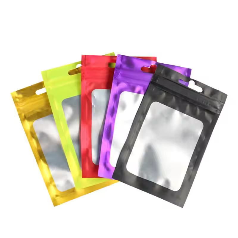 Stock Free Sample Colored Smell Proof Resealable Food Grade Black Mylar Bags With Clear Window