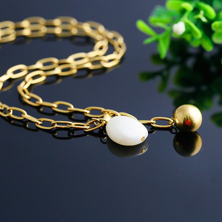 Stainless Steel Jewelry Factory Direct Sales, Fashion Fashion Long Necklace, Ball Pearly Shell Stone Sweater Chain