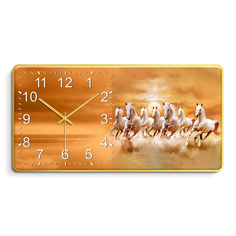 The Latest Popular Modern Painting Seven Horses Run Restaurant Framed Crystal Painting Wall Clock Wall Clock Artist Home Decoration