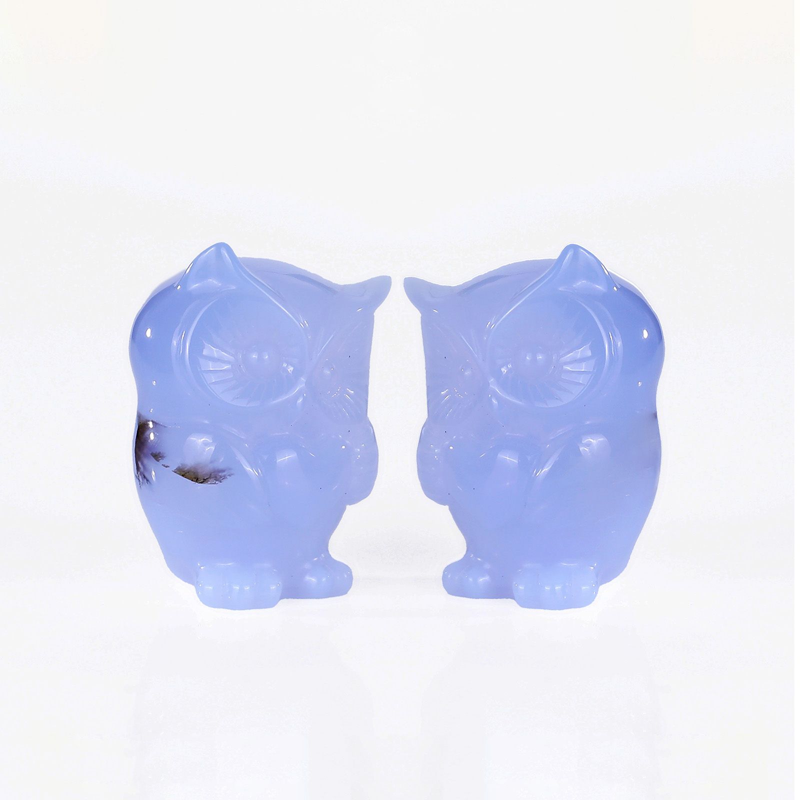 2 inch Natural Blue Chalcedony Baby Owl Figurine Hand Crafted Mini Sculpture