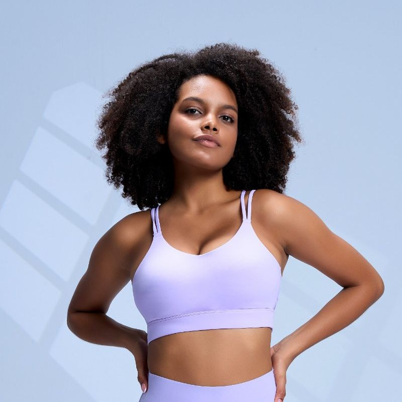 OEM Premium Fabric Activewear Double Brushed Nude Feeling Fitness Yoga Bra with Cross Back