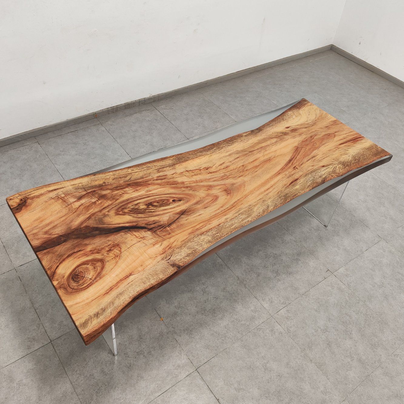 Japanese Camphora Solid Wood Resin Table with Live Edge