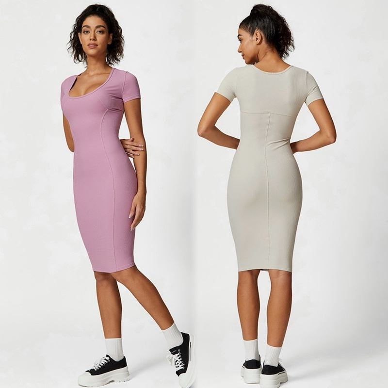 Wholesale Summer Dresses Beach Travel Street Active Clothing Casual T-Shirt Dress Short Sleeve Athletic Dresses for Women, Private Label Sports Clothes